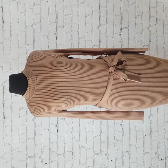 New Look Size 12 Mock Neck Ribbed Long Sleeve Dress with Front Split - Picture 5 of 11